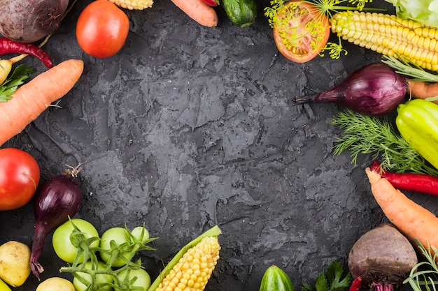 Quadro de frutas vista superior com espaço de cópia