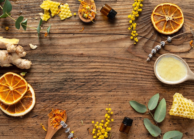 Foto grátis quadro de ingredientes de vista superior com espaço de cópia