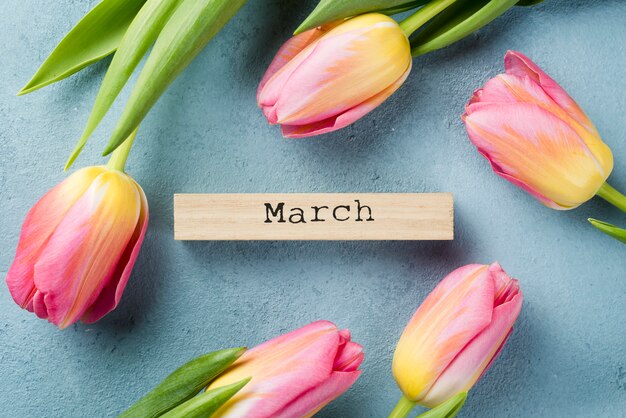 Quadro de tulipas com tag mês de março