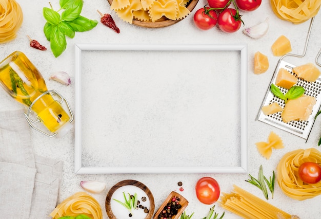 Quadro e ingredientes alimentares italianos