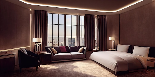 Foto grátis quarto de estilo moderno de luxo interior de um quarto de hotel ilustração generativa de ia