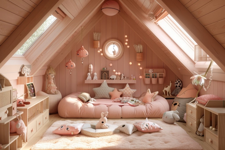 Foto grátis quarto de tons pastel suaves para crianças