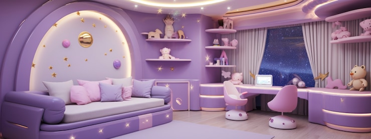 Foto grátis quarto de tons pastel suaves para crianças