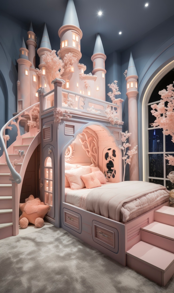 Foto grátis quarto de tons pastel suaves para crianças