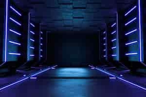 Foto grátis quarto escuro vazio, fundo de ficção científica futurista moderno. ilustração 3d