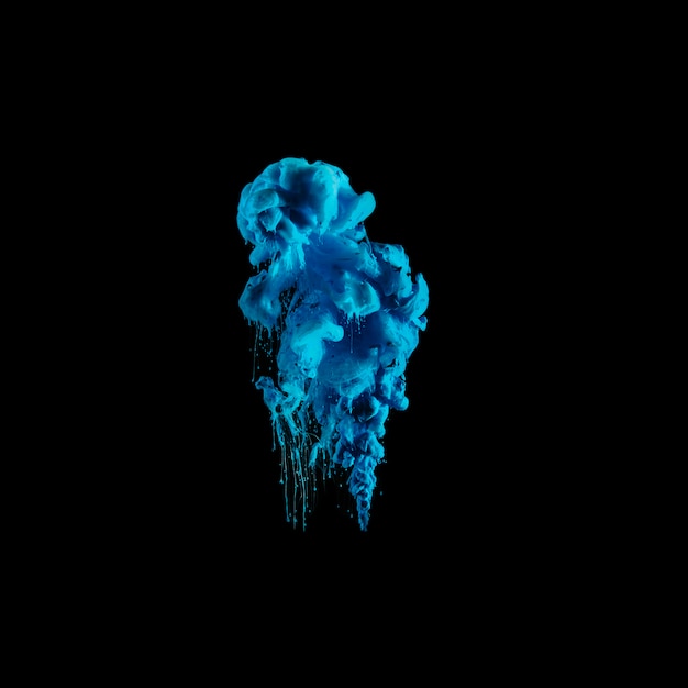Queda de tinta azul vívida em água escura