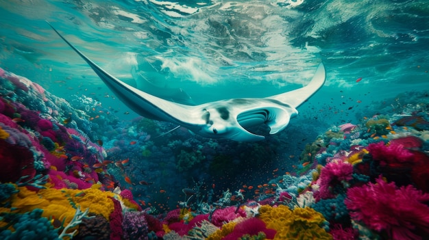 Raia-manta realista na água do mar