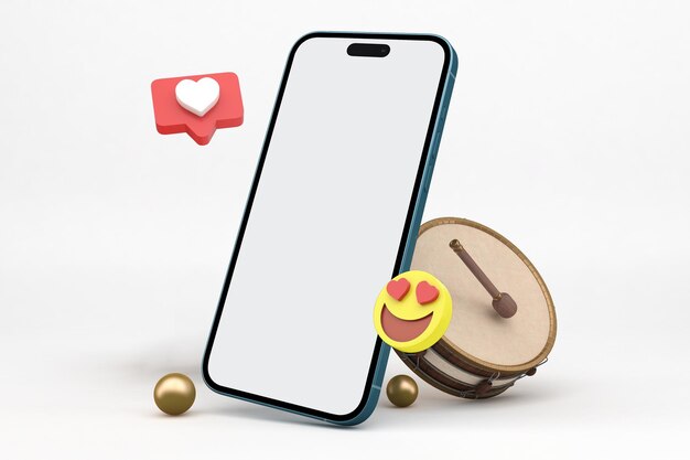 Ramadan Phone 14 Pro e ícones de mídia social lado direito em fundo branco