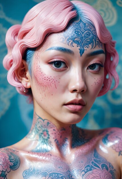 rapariga asiática tatuada