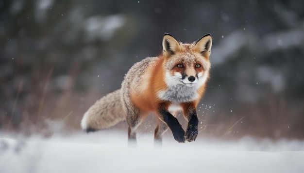 Raposa vermelha fofa em alerta de neve e ia generativa rápida