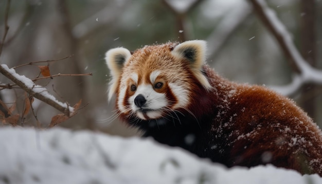 Foto grátis raposa vermelha fofa sentada no galho nevado gerado por ia