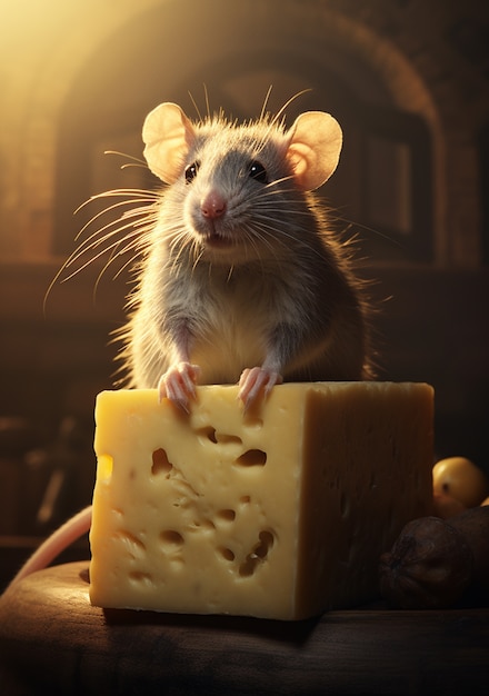Foto grátis rato bonito com queijo delicioso