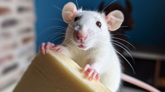 Foto grátis rato fofo com comida dentro de casa