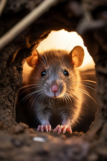 Foto grátis rato fofo em sua toca