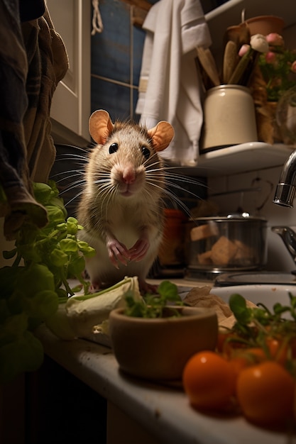 Foto grátis rato fofo na cozinha