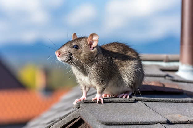 Rato fofo sentado no telhado