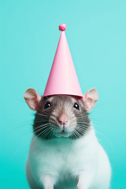 Foto grátis rato fofo usando chapéu de festa