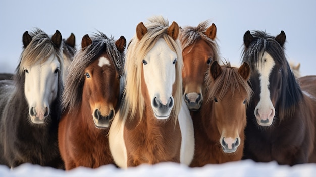 Rebanho de cavalos selvagens na natureza