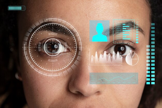 Reconhecimento facial e colagem de identificação pessoal.