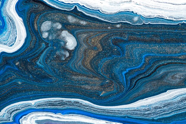 Redemoinho de mármore azul fundo abstrato textura fluida arte experimental