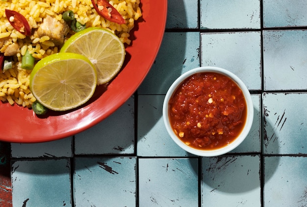 Foto grátis refeição deliciosa com composição de sambal