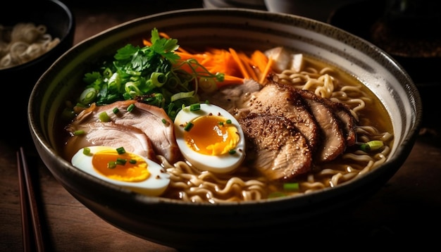 Foto grátis refeição gourmet asiática saudável com macarrão ramen gerado por ia