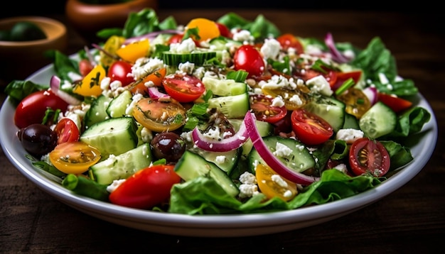 Refeição gourmet saudável de vegetais frescos de salada orgânica gerada por IA