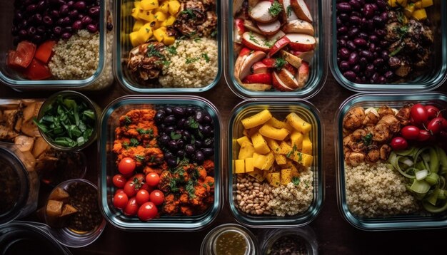 Foto grátis refeição saudável com legumes frescos e carne gerada por ia