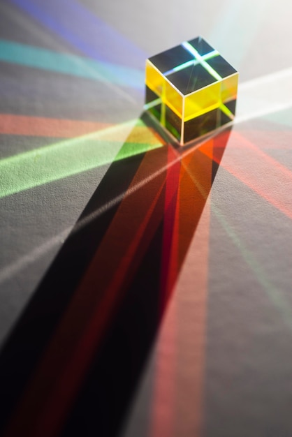 Reflexão de prismas de luz colorida