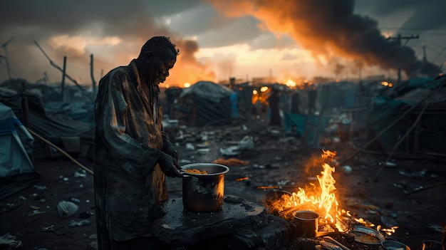 Foto grátis refugiado sem esperança num campo de refugiados