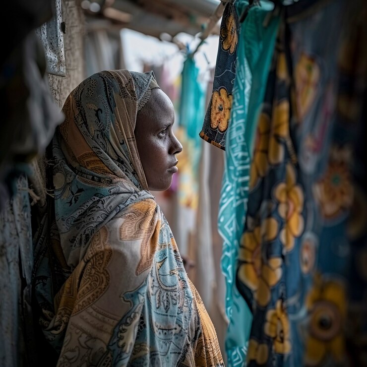 Foto grátis refugiado sem esperança num campo de refugiados