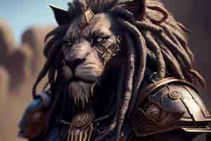 Foto grátis rei leão com armadura completa e ia geradora de armas
