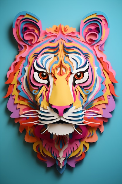 Foto grátis renderização 3d da arte de papel de tigre de desenho animado