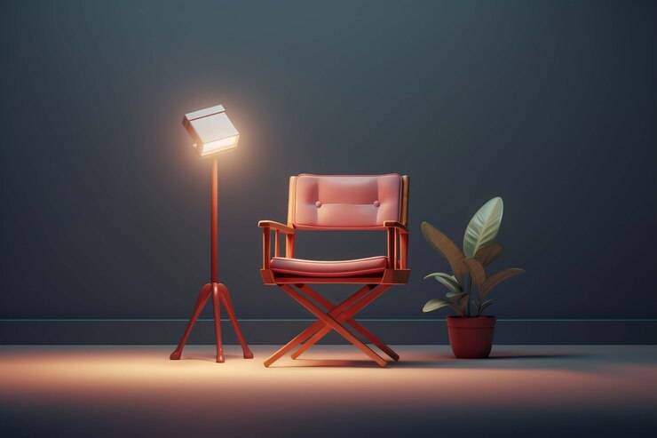 Foto grátis renderização 3d da cadeira do diretor de cinema