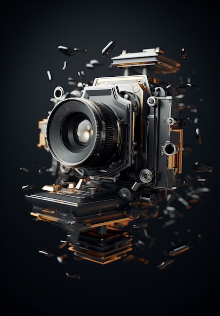 Renderização 3D da câmera com filme fotográfico