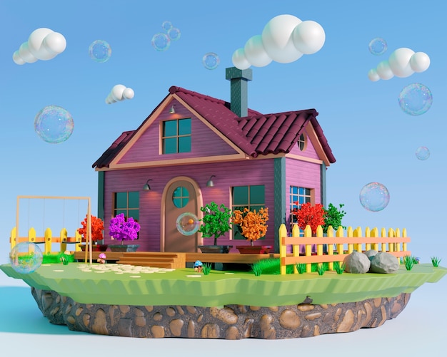 Foto grátis renderização 3d da casa dos desenhos animados