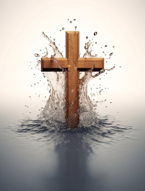 Renderização 3D da cruz acima da água