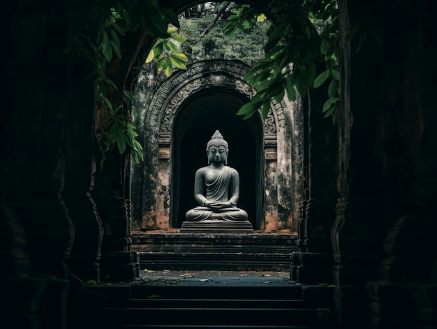 Renderização 3D da estátua de Buda na caverna