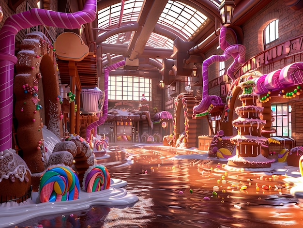 Foto grátis renderização 3d da fábrica de chocolate