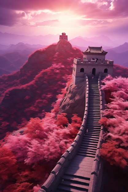 Foto grátis renderização 3d da grande muralha chinesa