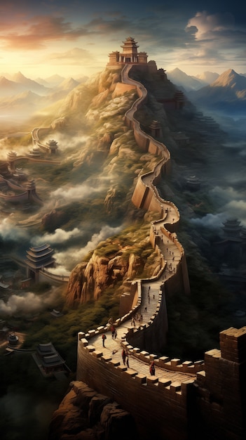 Foto grátis renderização 3d da grande muralha chinesa