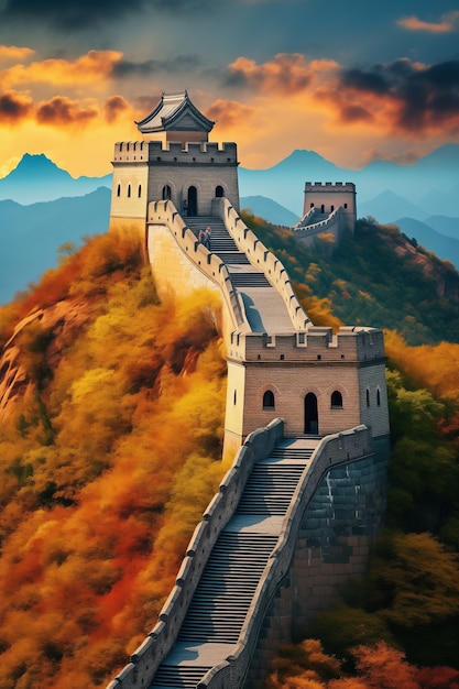 Foto grátis renderização 3d da grande muralha chinesa