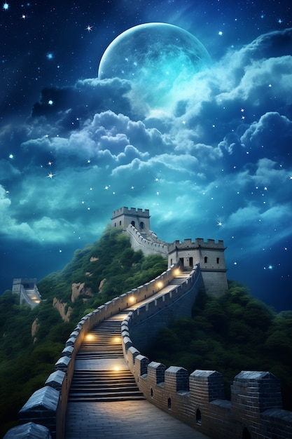 Foto grátis renderização 3d da grande muralha chinesa