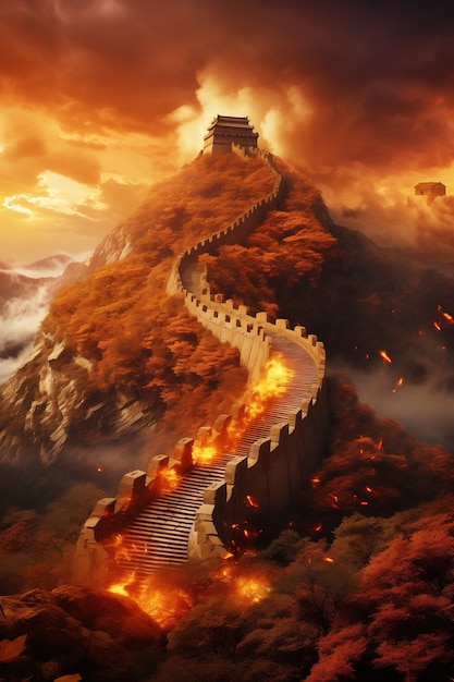 Foto grátis renderização 3d da grande muralha chinesa