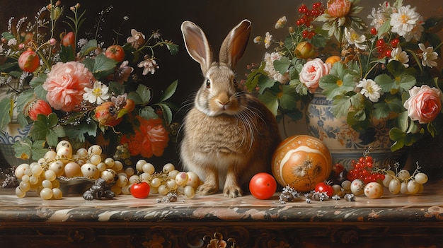 Renderização 3D da pintura do coelho de Páscoa na Idade das Trevas