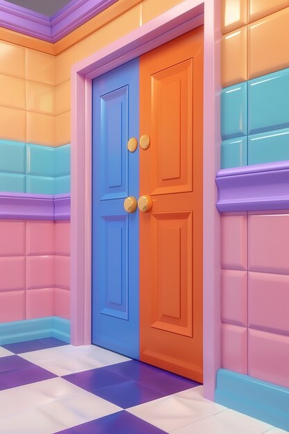 Renderização 3D da porta de boas-vindas de desenho animado