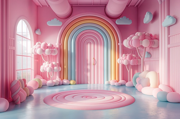 Renderização 3D da porta de boas-vindas de desenho animado