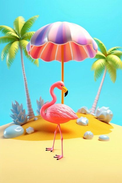 Renderização 3D da praia de desenhos animados