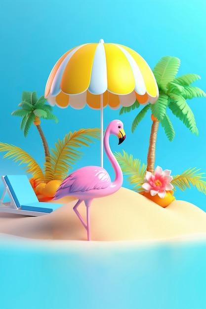 Renderização 3D da praia de desenhos animados