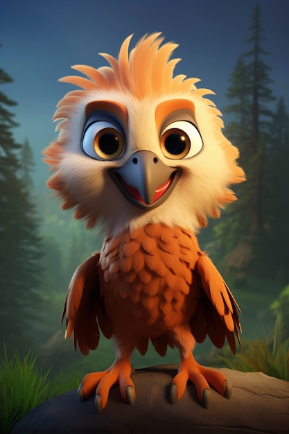 Renderização 3D de águia de desenho animado